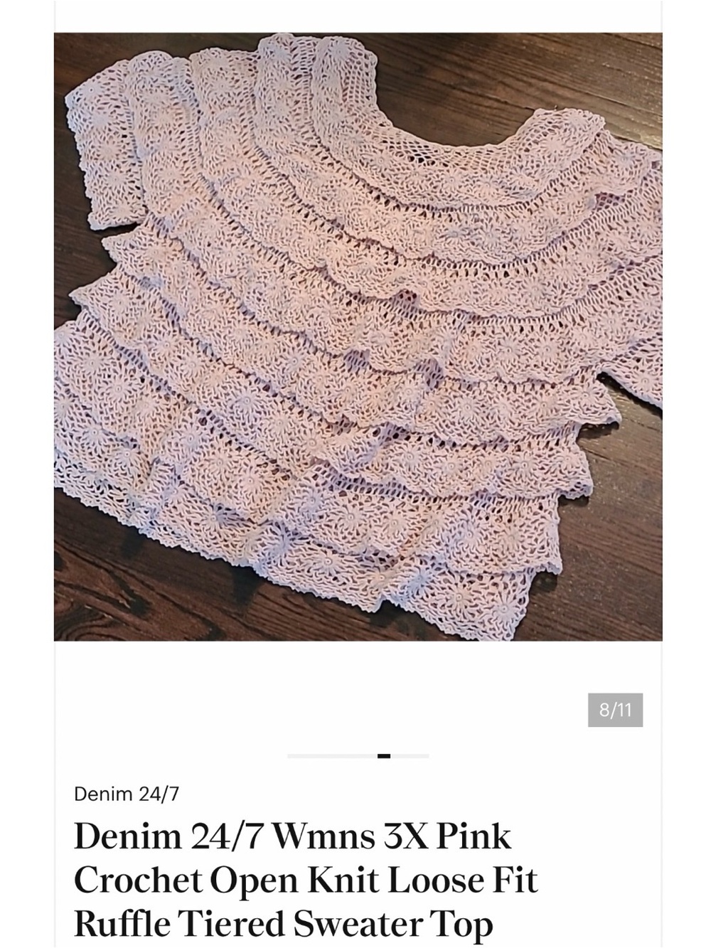 Denim&Co Pink Crochet Floral Lace Top - Picture 9 of 12